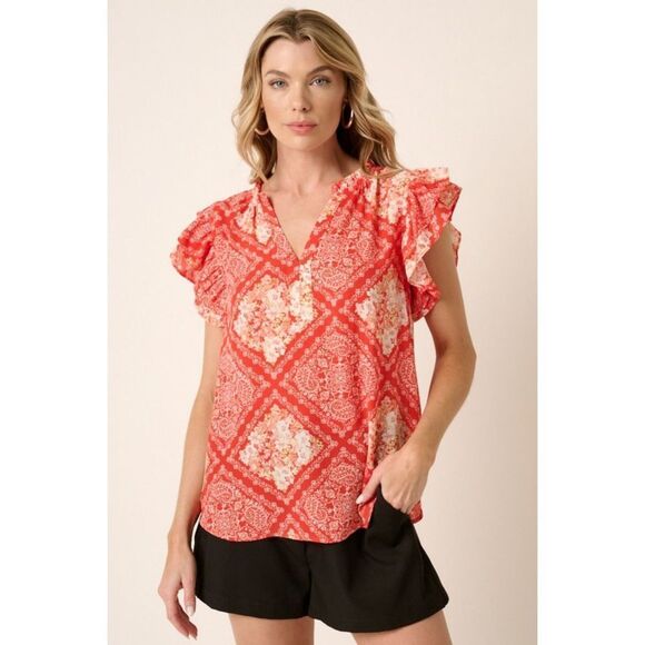 Mittoshop Full Size Printed Butterfly Sleeve Blouse - Picture 1 of 5